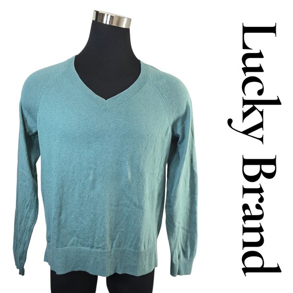 Lucky Brand Other - Lucky Brand Sweater M Mint Blue Cotton Blend V-Neck Raglan Classic Minimalist